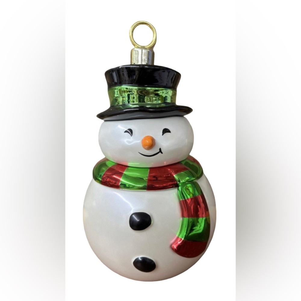 Vintage Teleflora Gift Christmas Snowman Ceramic Cookie Jar Canister